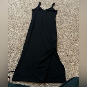 Classic Black Ribbed Maxi Dress - Elegant Everyday Slip Ambercrobie and fitch